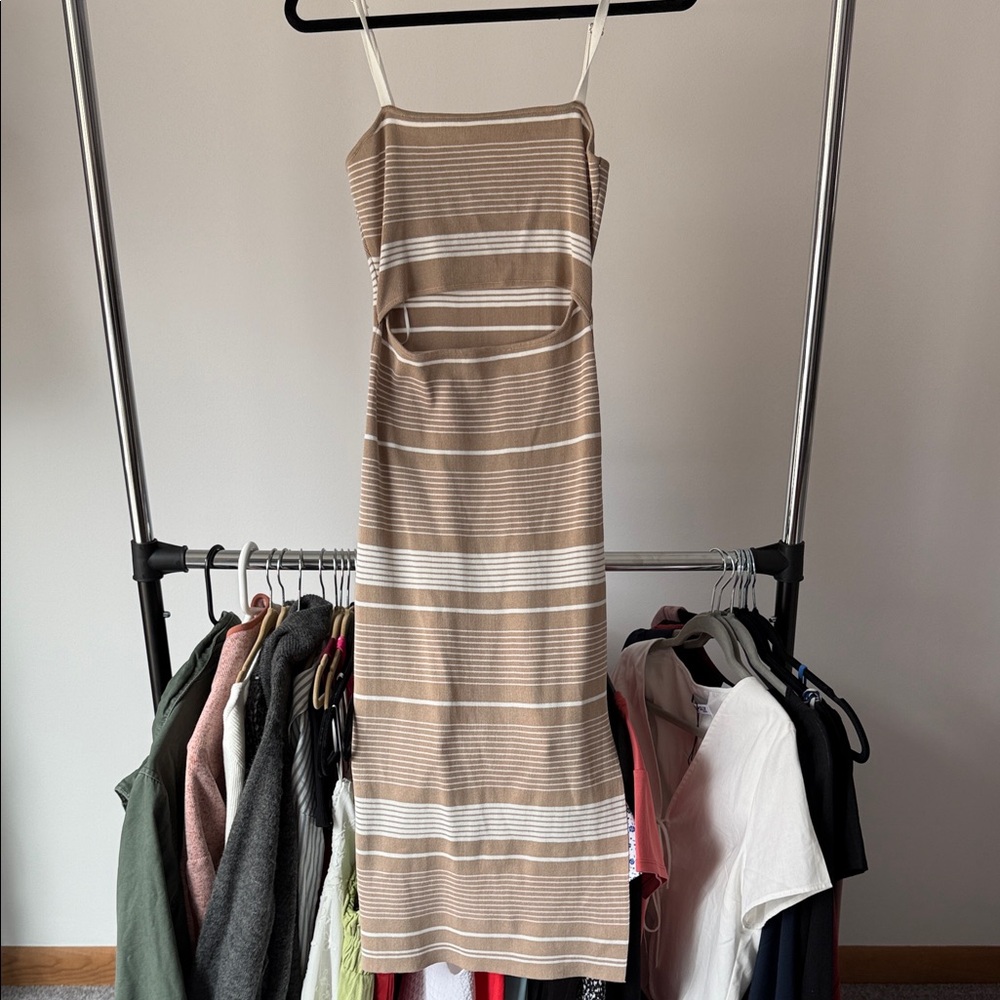 Striped Brown and White Midi Dress
